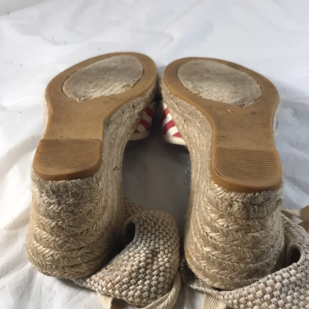 Coach Women’s Kerrie Patchwork Canvas Wedge Espadrille Ankle Tie Sandals Shoe
